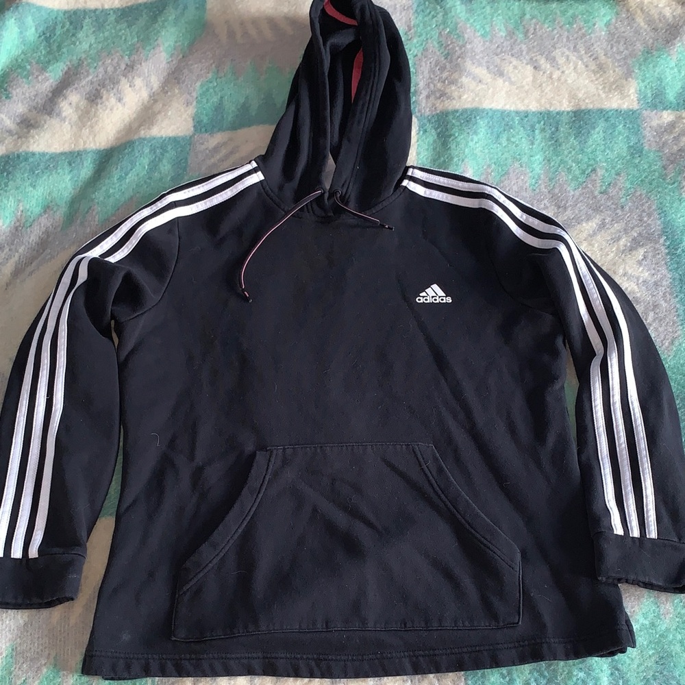 Adidas Black Hoodie with White Stripes